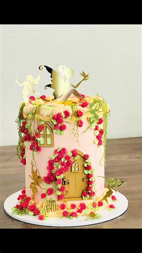 And the most beautiful fairy cake I made today, Inspiration from @Cakery . Most relaxing and peaceful process of decorating a soft pink base cake with lots of golden fairy and small beautiful florals and leaf decorations 🥰🌸🍃 . . . . . #fairycake #cakedecorating #fairy #fairytale #fairytalecake