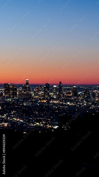 Los Angeles Downtown Sunrise with mountains and trails in foreground Time Lapse Vertical 4K