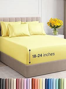 Extra Deep Full Sheet Set - 6 Piece Breathable and Cooling Sheets - Hotel Luxury Bed Sheets Set - Easy & Secure Fit - Soft, Wrinkle Free and Comfy Sheets Set - Yellow Sheet Set with Extra Deep Pockets