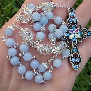 Anglican Prayer Beads - Protestant Rosary - Blue Aquamarine Stone Beads - Prayer Beads With Vintage Cross - Etsy
