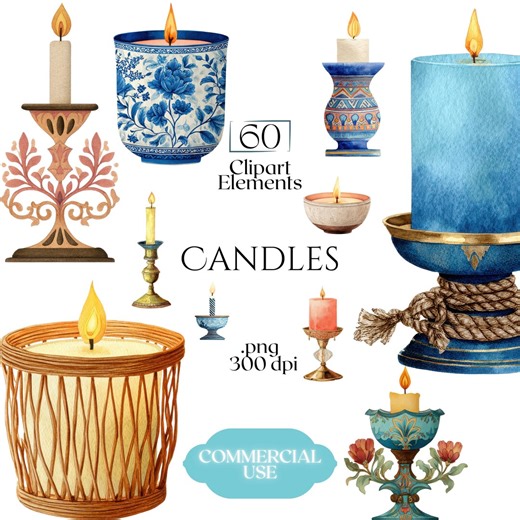 Candles Clipart, Candle & Candlesticks PNG Graphics, Decorative Candle Holder Illustrations (60 Files, Transparent Background) - Etsy