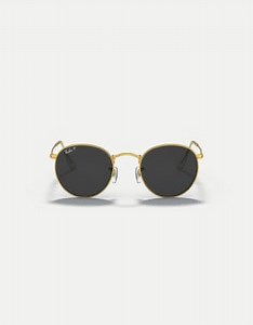 Ray-Ban Round metal round polarised sunglasses with black lens in gold | ASOS