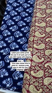 8.4K views · 36 reactions | Latest pure cotton prints All over 5 mt suits just at only 400 rupees with shipping Note :- *jitna apko chaiye utna le sakte ho minimum order value is 400 for free shipping*. Order us on 7206320006. 9034706567 | Bhagwati cutpiece store | Facebook