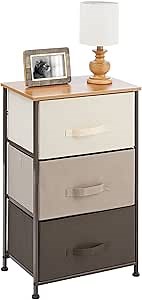 mDesign Steel Top and Frame Storage Dresser Tower Unit with 3 Removable Fabric Drawers for Bedroom, Living Room, or Bathroom - Holds Clothes, Accessories, Mutli-Color/Espresso Brown