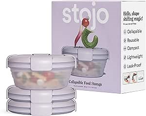 STOJO Collapsible Bowl 3 Set - Translucent Lilac, 36oz - Reusable Silicone Bowl for Hot and Cold Food - Perfect for Travel, Meal Prep, To-Go Lunch, Camping & Hiking - Microwave & Dishwasher Safe