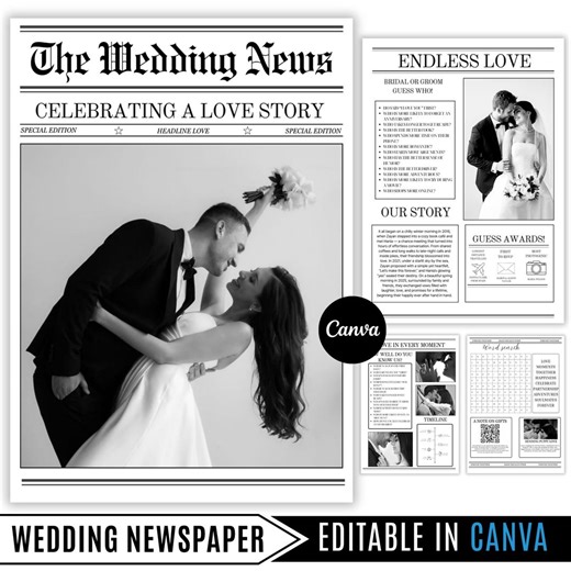 Large Wedding Program Newspaper, Info Graphic Ceremony Newspaper Schedule, Announcement Photo Shoot Newspaper, Digital Download - Etsy