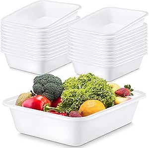 Wesiti 20 Pack 9L Commercial Bus Tubs Plastic Tub Utility Dish Bin Wash Basin Tote Box Meat Lugs Dish Pan Restaurant Supplies for Food Service Storage Butchering Fast Food Organization Kitchen, White