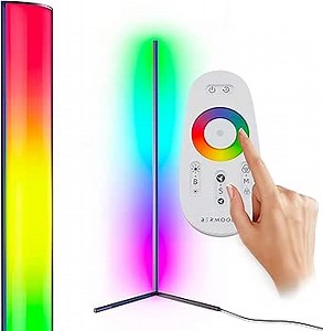 BERMOODA Corner Floor Lamp - Modern RGB 356 Mood Lighting Modes - Dimmable 20W LED - 55" Tall Minimalist - Metal Color Changing Light - 2 Year Guarantee
