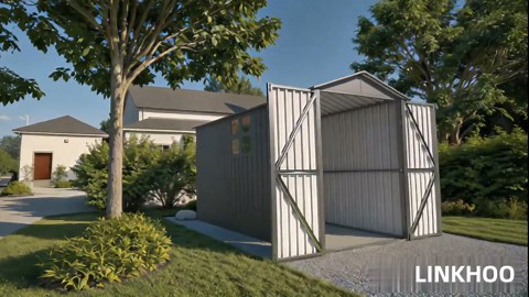 5’ x 10’ Motorcycle Storage Sheds, Metal Shelter & Garage with Windows and Lockable Door Handle, Heavy Duty Vehicle Shed for All Weather, Anthracite with White Trim