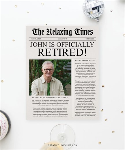 Editable Retirement Newspaper Template, Printable Newspaper, Retirement Party, Retirement Gift for Men, Retirement Gift, Gift for Women - Etsy