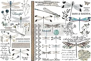 Redesign with Prima - Spring Dragonfly Small Transfers 6"x12" 3 Sheets Rub on Transfers for Furniture Vintage Rub on Transfers Stickers for Crafts Classic Spring Summer Autumn Decoration