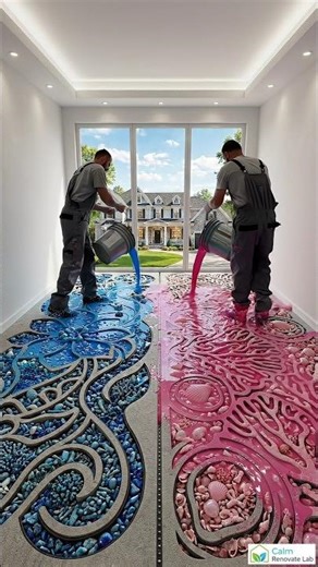 THIS DOUBLE FLOOR IS ABSOLUTELY UNBELIEVABLE 😱 Blue Floral & Pink Epoxy Floor #epoxy #epoxyfloor