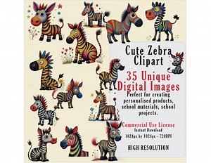 Cute Zebra Clipart, Bundle - 35 Adorable Digital Animal Art Images for Kids, Nursery Decor, Scrapbooking - Etsy