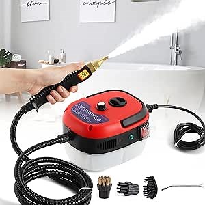 Handheld Steam Cleaner,2500W Portable Steam Cleaner-High Temperature Pressurized Steam Cleaner for Deep Cleaning Floors Car Upholstered Furniture Bathroom Kitchen Windows (Red)