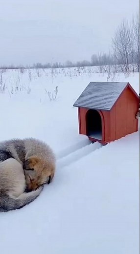A cat delivers a doghouse in the snow. #cat #dog #touching #shorts