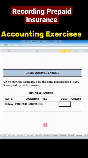 Recording Prepaid Insurance#bookkeeping #bookkeepingtraining #journalentry #accounting