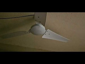 60-inch Hampton Bay industrial ceiling fan back up and performing.