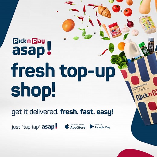 Download the app, place your order & we'll deliver fresh groceries and more to your door! 🛵 *Ts&Cs apply. | Pick n Pay asap!
