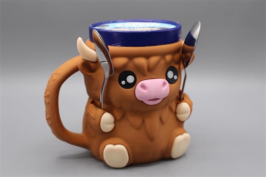 Highland Cow Ice Cream Pint Mug Holder W/ 2 Spoons Holders | 3D Printed Reusable Ice Cream Cozy | Summer Gifts - Etsy