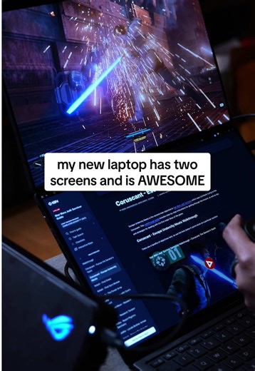 Legitimately my favorite new laptop, made even better with the addition of an eGPU. On the go, the ASUS Zenbook Duo allows me a sleek two monitor setup without taking up any more carrying space than a typical 14 inch notebook. But when I get back, the dual screens become gaming and media powerhouses, thanks to the ROG XG Mobile. It’s super extra, I know — but it’s also super fun. #asus #zenbookduo #rogxgmobile #asuszenbookduo #ces2026 @ASUS