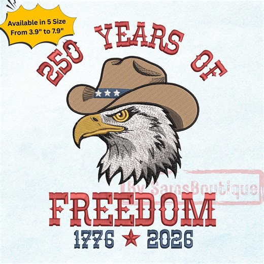 Western Cowboy Eagle Embroidery Design, USA 250 Years of Freedom Machine Embroidery File, Patriotic 1776–2026 - Etsy