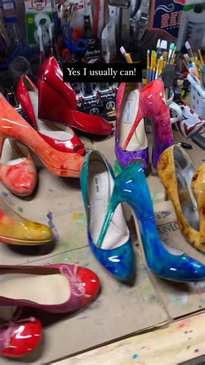 Kate Fitzgerald Gaudet Artist and SAHM 🥰 on Instagram: "“Can you dye my shoes something else than black?” It’s a question I get A LOT of the time. I can always do neutral options but I know people sometimes what a bigger array of colors that their items can be dyed and usually I can provide that service. The only thing I can’t do is take a leather item and make it lighter. Technically to “dye” an item lighter I would have to bleach it first and then color correct and the bleaching process would