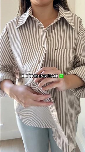 Easy Fashion Hack 💜 Neat and Easy Buttoning for Tucking Button Down Tops