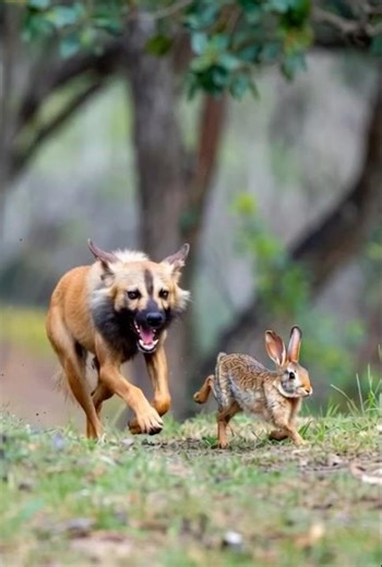 Dog chasing the rabbit #wildlife #animals