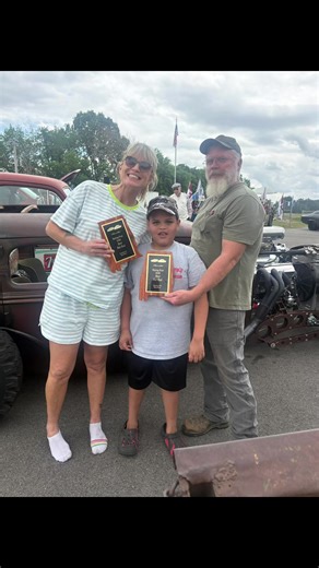 Never have I ever won a trophy and to hear my husbands name called directly after was a moment. I won a trophy in my daddy in laws 37 and Jamie won in the 34 Hudson. We both took home best in the rat rod class #bluecollarwife #ratrod