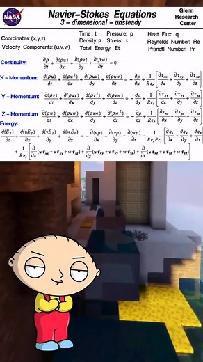 Peter Math on Instagram: "The Navier Stokes equations are a set of partial differential equations that describe the motion of fluid substances such as liquids and gases. They express the principles of conservation of momentum and mass in a continuous medium. The equations account for fluid velocity, pressure, density, viscosity, and external forces. In essence, they model how a fluid accelerates in response to internal pressure differences and external forces while being resisted by its own visc
