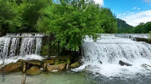 Savinja River Waterfall Landscape in Logar Valley Slovenia, Natural Unpolluted Water Flow Below Luce Town, Travel and Tourism