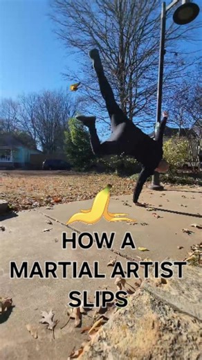 How a martial artist slips on a banana peel. Martial Artist: @ronniestreetstunts Banana Peel: @ruustic #bananapeel #martialarts #stuntman | Ronnie Street Stunts