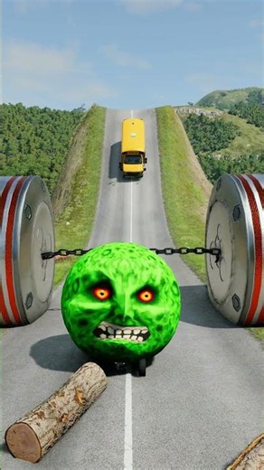 Cars & School Bus vs Chained Hydraulic Crush - BeamNG.Drive