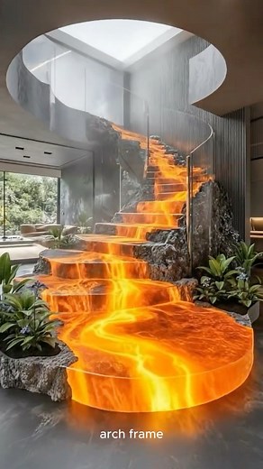 Walking on Fire: The Incredible "Lava Flow" Staircase Masterpiece #LavaStaircase #SurrealInterior