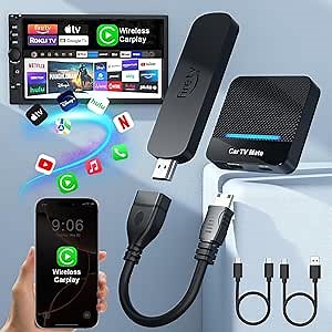 Car TV Mate Pro with Wireless Carplay Adapter,2 in 1 HDMI Multimedia Adapter Converter for Fire TV Stick/Game Machine/Set-Top Box, Carplay TV Adapter for Cars with Factory Wired Car Play from 2016