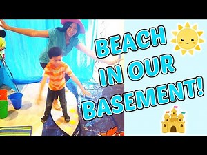 DIY BEACH PARTY | CREATING A BEACH IN OUR BASEMENT | FUN FOR KIDS STUCK AT HOME | BORED AT HOME
