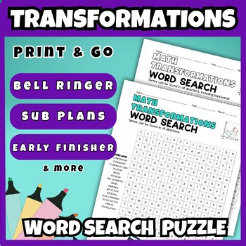 Middle School Math Vocabulary Transformations Word Search Printable Activity