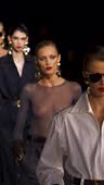 Footage contains nudity.) Models walk the runway during the Saint...