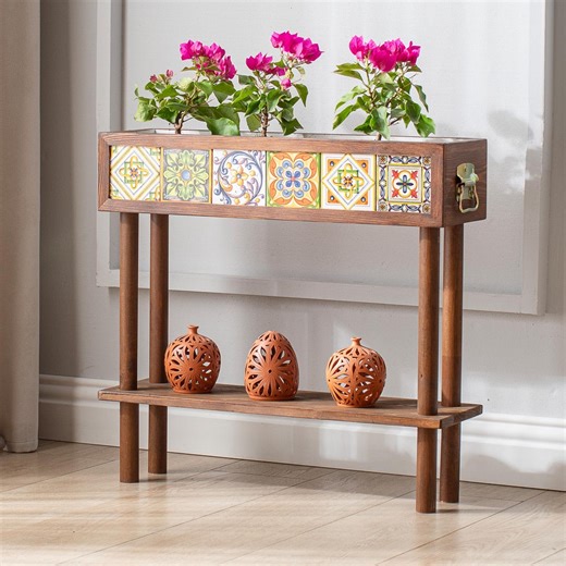 Custom Listing for Roberta, Planter Box With Legs, Tile Planter With Storage Shelf, Decorative Planter With Mexican Talavera Tiles - Etsy