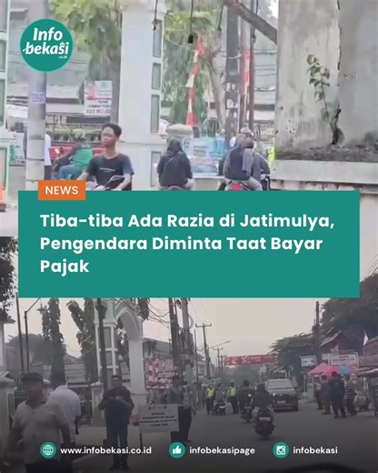 Operasi pemeriksaan pajak kendaraan digelar di Jalan Jatimulya Raya, Kecamatan Tambun Selatan, Kabupaten Bekasi, Kamis pagi, 10 September 2026. Suasana tampak tak biasa lantaran operasi pajak kendaraan tersebut dilaksanakan persis di pinggir jalan. Sejumlah personel kepolisian juga terlihat berada di lokasi. Kasie Humas Polres Metro Bekasi, AKP Aliyani mengatakan, aktivitas tersebut dilaksanakan oleh pihak Samsat Kabupaten Bekasi.