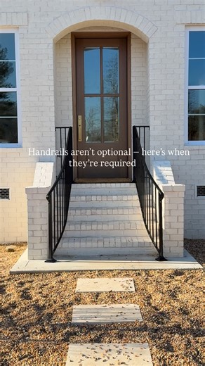 Derek & Marina Wiersma | Custom Home Builder on Instagram: "A quick stair detail installed today on the guest cottage. Tennessee follows IRC code so once a staircase has 4+ risers, a handrail is required at 34–38”."