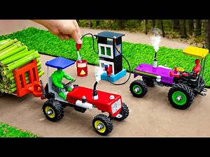 diy tractor making mini diesel engine science project | Diy mini tractor fully bamboo loaded trolley