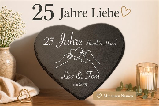 Personalized Silver Wedding Anniversary Gift – 25 Years of Love – Slate Heart With Names & Date – Gift for Married Couples - Etsy