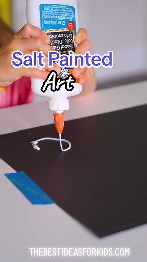 SALT PAINTED ART 🧂🤩 My favorite go-to process art activity! If you haven’t tried salt painting 🧂 - or even if you have, you have to try this abstract art twist. Have kids use glue to make an abstract design. Shake salt on top 🧂, then shake off the excess. Kids can then paint 🎨 using liquid watercolors, regular watercolors or food coloring. The colors really pop on black cardstock too! You can also do it on cardboard. Follow me @bestideasforkids for more fun activities for kids 🌈 #paintingw