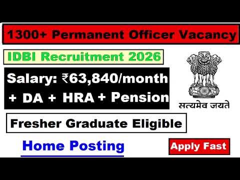 🇮🇳 Salary ₹63,840 + Pension +DA + HRA | Fresher Permanent Officer Govt Jobs 2026 |