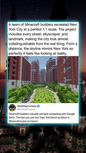 A team of Minecraft builders recreated New York City at a perfect 1:1 scale. The project includes