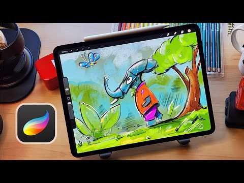 Cartoon Elephant Drawing & Coloring using Procreate on iPad Pro + Apple Pencil | Concept Art
