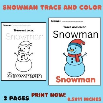 Snowman Trace and Color | Winter Fine Motor Preschool Worksheet | Holiday Trace