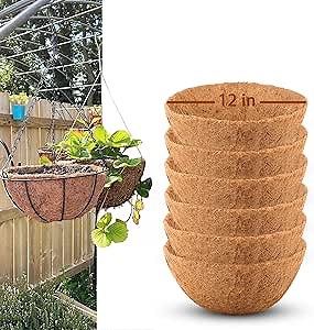 6 Pcs of 12-Inch Hanging Basket Coco Liners Replacement - Natural Round Coconut Fiber Planter Basket Liners for Hanging Basket Flowers