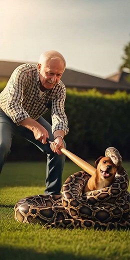Python Traps Dog - Elder Smashes with All Strength to Save It #rescue #animal #wildlife